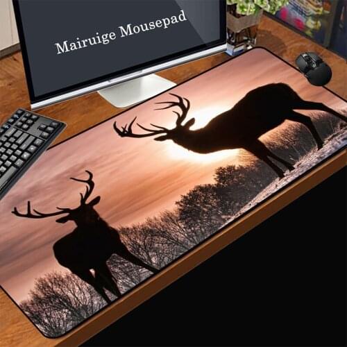 Mairuige Computer Game Mouse Pad Couple Elk Silhouette Beautiful Animal Photo Office Laptop Desk Mat Black Rubber Non-slip