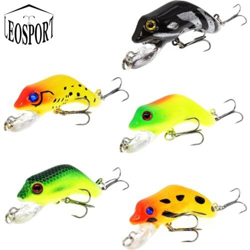 LEOSPORT New 1pcs 5.5cm/8.8g Hard Frog Fishing Lures Floating Topwater Crankbaits Treble Hooks 3D Eyes Baits