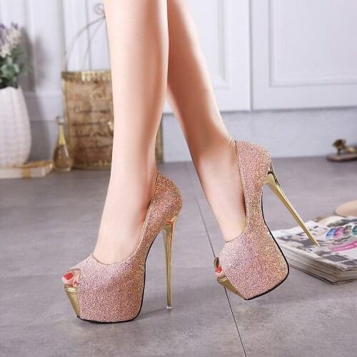 European Style Fashion Glitter Wedding Shoes Womens Shoes Sexy High Heels Platform Female Pumps Gradient Color Bling Sandals