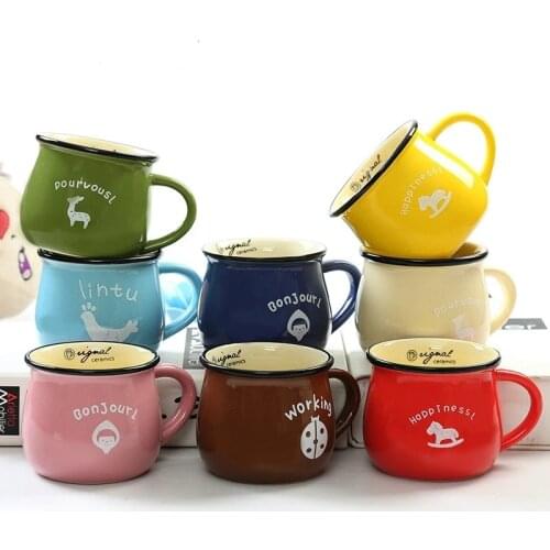 Cartoon Coffee Cups Ceramics Mugs Beer Whiskey Drinkware CupWith Lid Large Capacity Breakfast Water Enamel Cup Kitchen Supplies