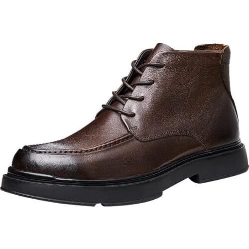 Genuine Leather British Retro Combat Boots Autumn Winter Men Boots Cowboy Boots Mens Zipper All-match Cowhide Handmade Fashion