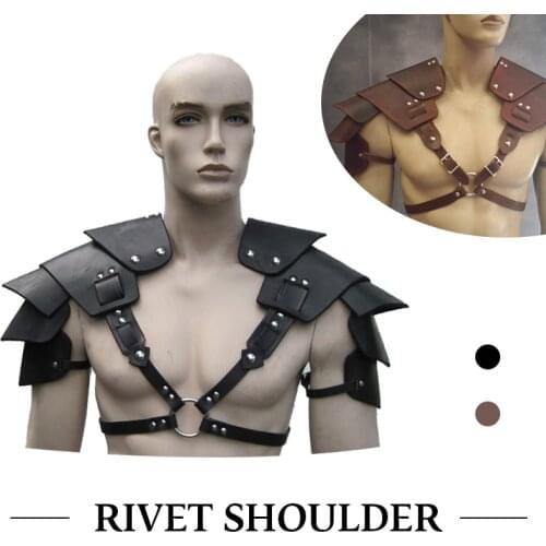 Men Medieval Costume Armors Cosplay Accessory Vintage Gothic Warrior Knight Shoulder PU Leather Harness Punk Rivet Pauldrons