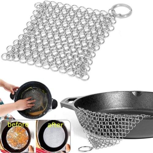 Stainless Steel Cast Iron Cleaner 316L Chainmail Pan Scraper Scourer Wire Dish Pot Cleaning Kitchen Brush Home Accessories