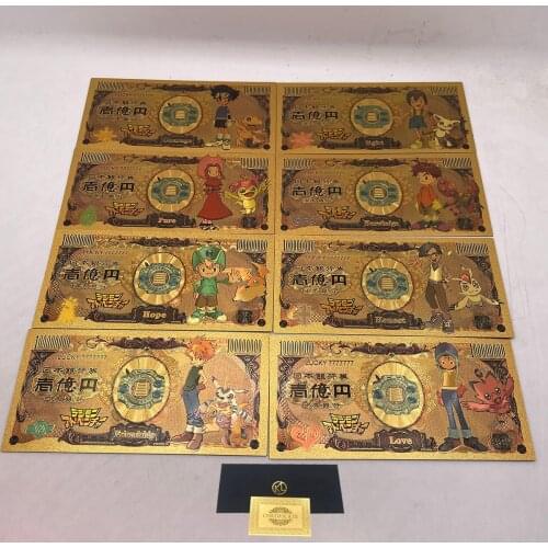 NEW 8 Designs Digital Cute Monster Animals Pocket Monster Gold Banknotes and Monster Coins for Classic Memory colletion