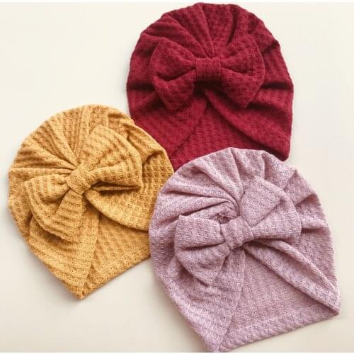 Solid Color Baby Hat Turban Cute Bows Baby Girls Hats Beanies Newborn Soft Cotton Infant Kids Cap Bonnet Headwear