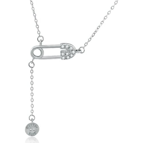 Micro-inlaid Simulation Diamond Paper Clip S925 Sterling Silver Necklace Female Retro Tassel Clavicle Clavicle Chain