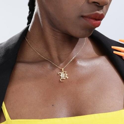 Old English Font Initial A-Z Letter Gold Color Pendant Necklace Vintage Necklace For Women Men Jewelry Christmas Gift Wholesale