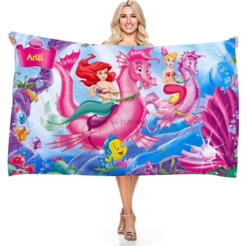 Cartoon 3d The Little Mermaid Ariel Printed Beach Towel Bath Towels Adult Childrens Girls Travel Vacation Games Camping Blanket
