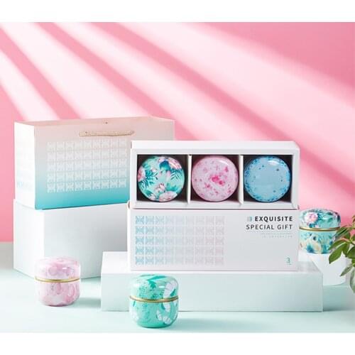 Gift Box Scented Tea Creative Hand Gift Box Can Hold 3pcs Tea Round Can Packaging Gift Box --Whitout Cans