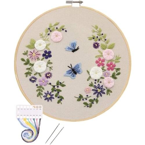Full Range Of Embroidery Starter Kit with Pattern Cross Stitch Kit Including Embroidery Cloth with Floral Pattern