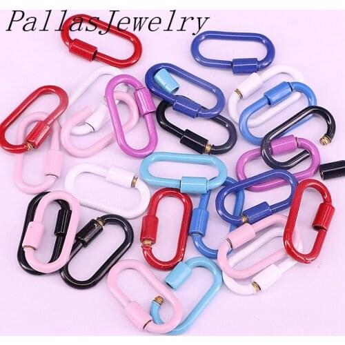 10Pcs, Coloful Enamel Screw Clasp Oval Carabiner Lock Copper Connector Clasp For Jewelry Making Accessories