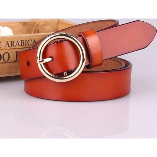 New Luxury Genuine Leather Women Belts Fashion Gold Round Pin Buckle Waist Belt For Jeans Dress Designer Vintage Cowhide Belt