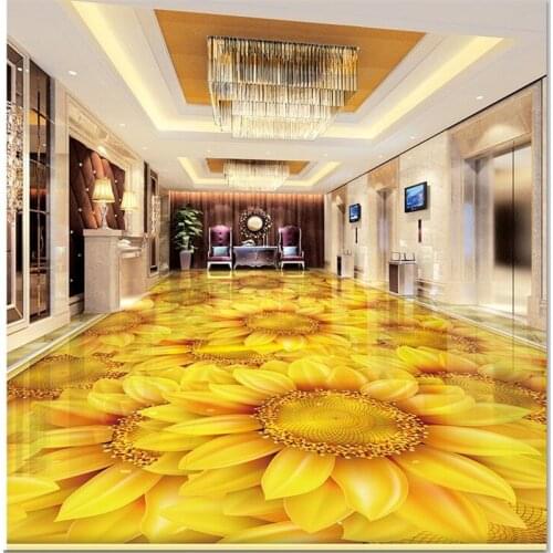 Wellyu Custom floor decoration painting 3d sun flower sunflower plant flower 3D self adhesive flooring tiles mural wallpaper
