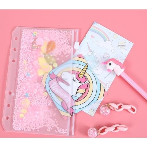A5A6 Cute Sequin Loose Leaf Storage Bag For Notebook Diary Planner 6 Hole PVC Zipper Pouch Case DIY Spiral Index Paper Organizer