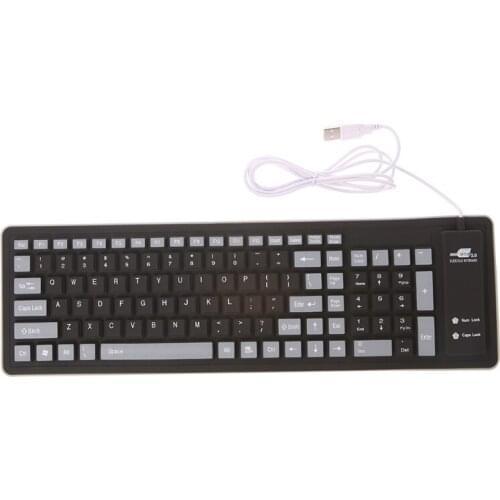 Foldable Keyboard Waterproof USB Wired Keyboard 103 Keys Silicone Soft Keyboard