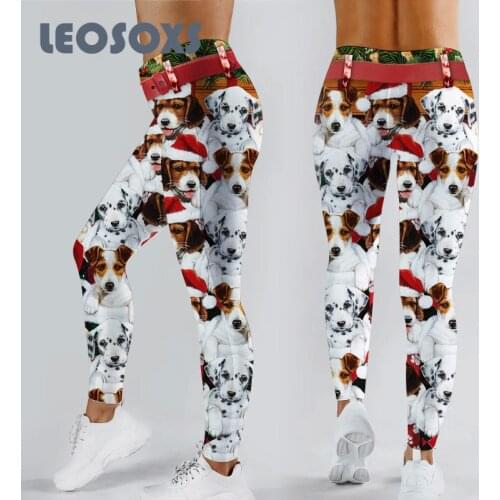 LEOSOXS Yoga Sport Pants Women Christmas Gift Popular Christmas Dog Print Fitness Exercise Leggings Yoga Tights For Women XXXL