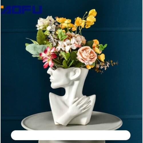 Vase Imitation Ceramic Flower Human Head Abstract Half Body Flower Arrangement Human Face Vase Decoration Home