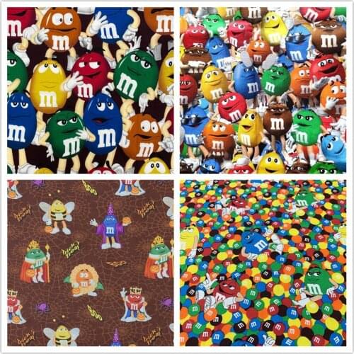 Wide110cm Cartoon delicious chocolate beans Cotton Fabric For Needlework Patchwork DIY Handmade Sewing Material child clothing