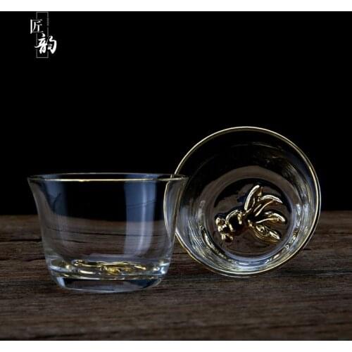 Japanese glass cup crystal heat-resistant glass hammer wood grain master cup Mount Fuji tea goldfish cup