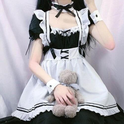 Japanese Anime Cosplay Costumes Black White Women Maid Dress Gothic Lolita Cosplay Dress Cute Kawaii Dresses Halloween Costume