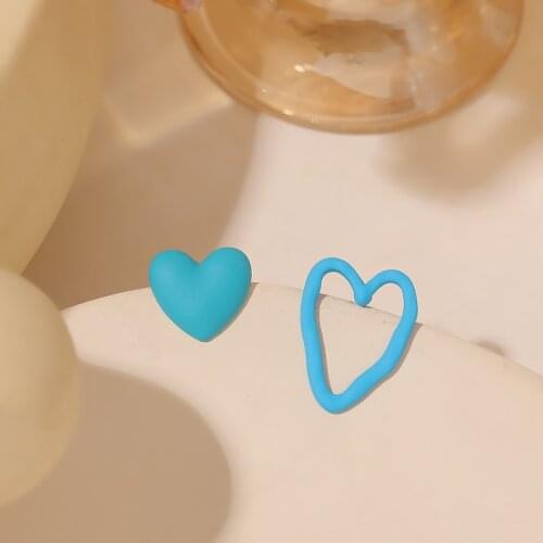 Fresh Blue Heart Stud Earrings Irregular Asymmetry Heart Earrings Baby Blue For Women Love Jewelry Sweet Bright Summer Jewelry