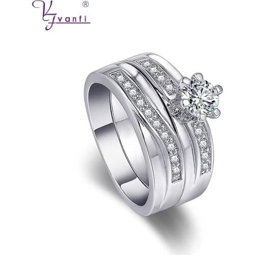 Women Fashion Engagement Jewelry White Color Bridal Sets Couple Wedding Rings