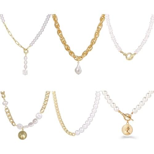 Fashion Irregular Pearl Necklace Choker Bohemian Gold Color Link Chain Necklace for Women Statement Pearl Jewelry