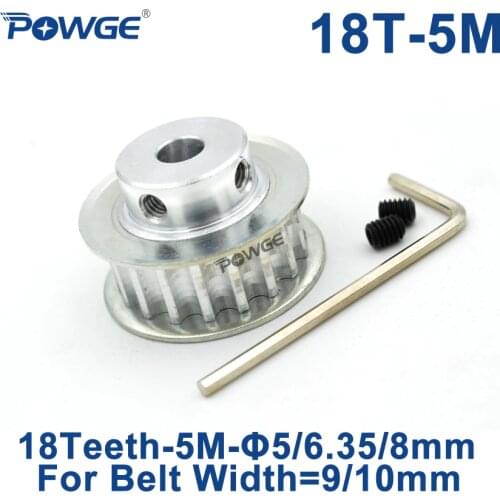 POWGE 18 Teeth HTD 5M Timing Pulley Bore 5/6.35/8mm for Width 9/10mm HTD5M Synchronous Belt pulley 18-5M-10 BF 18Teeth 18T CNC