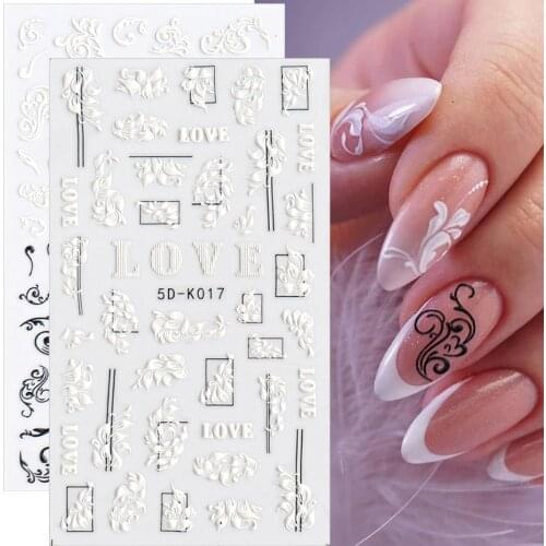 1 Sheet White Embossed Flower Lace 5D Sticker Decal Wedding Nail Art Designs Floral Butterfly Japanese Manicure Decor