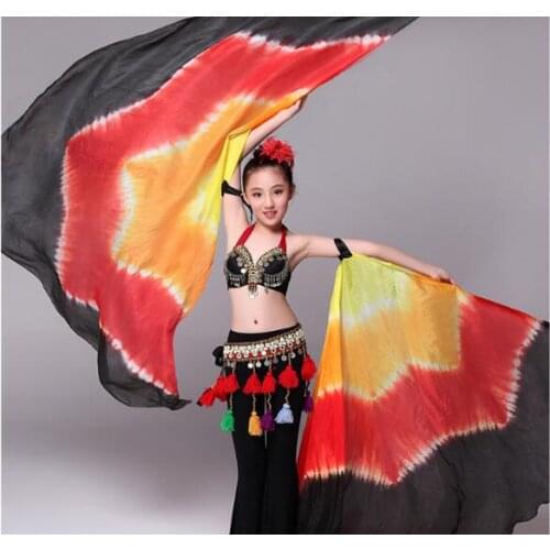 1 Pair=2pcs Belly Dance Silk Isis Wings With / No Stick Girls Childrens Performance Tie Dye Scarf Half Moon Free Shipping