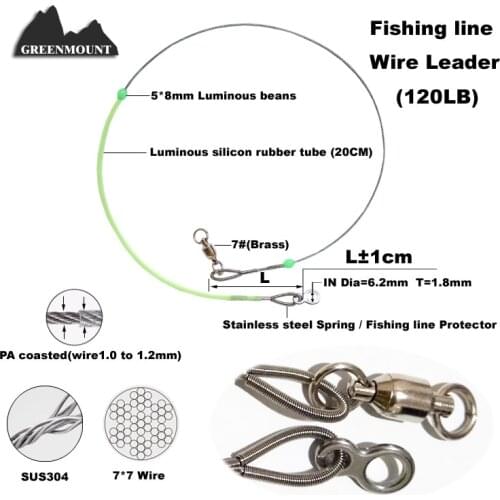 1piece 120lb fishing leader wire jigging line 7x7strands Trace with Coating/glow soft beans /ball bearing swivel /eight loop