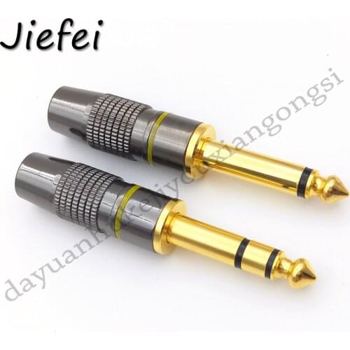 1Pcs Jack 6.3 Smoothly Gold plating 6.35mm 2 Pole Mono / 3 Pole Stereo Plug Assembly Wire Connector Gunmetal Audio Plug