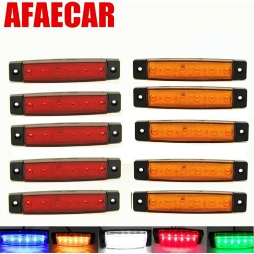 AFAECAR 10PCS 6 LED Red White Blue Amber Clearence Car Truck Bus Lorry Trailer Side Marker Indicators Light Lamp 24V 12V