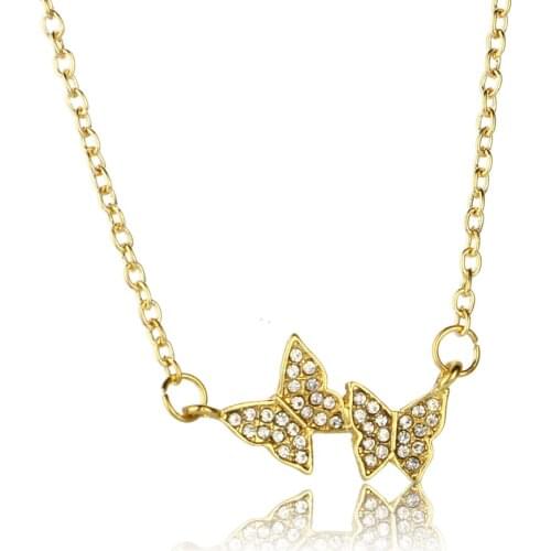 12PC Gold Crystal Rhinestone Butterfly Pendant Chain Necklace Women Girls Birthday Party Xmas Christmas Gifts Charm Jewelry BFF