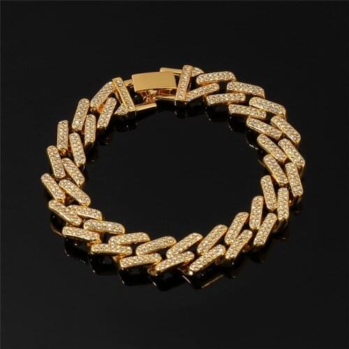 2021 Trendy Cuban Chain Men Bracele Hip Hop Bling Iced Out Miami Zircon Cuban Prong Paved Rhinestone Bracelet For Men Jewelry