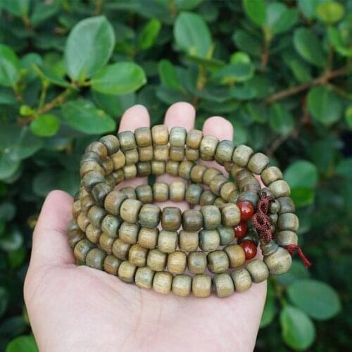 8*10mm Natural Nepal Green Sandalwood Wooden Beads Cylinder Shape 108 Mala Beads Buddhism Beads,Meditation Prayer Loose Beads