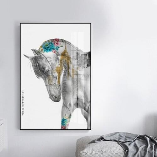 Abstract Art Posters and Prints Wall Art Canvas Painting Horse Head Ink Decorative Pictures for Living Room Home Decor No Frame