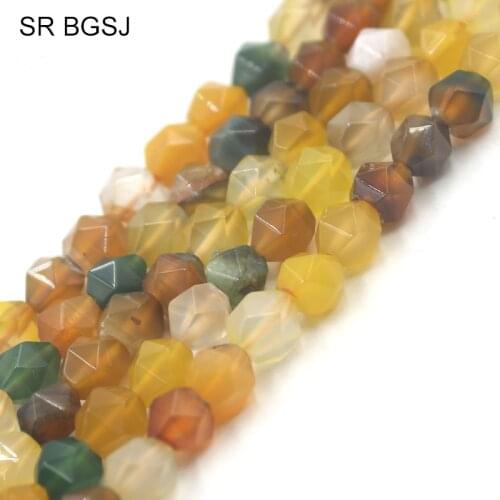 Free Shipping BGSJ 8mm Faceted Round Polygonal Yellow Carnelian Gemstone Natural Stone Findings DIY Agate Beads Strand 15"