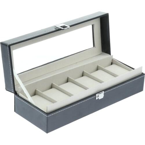 Large 6 Slot Watch Display Case Box Jewelry Bracelet Storage with Clear Top for Shop Store