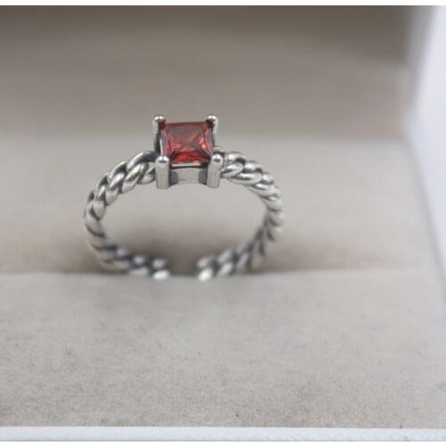 Pure S925 Silver Ring Womans Red Garnet Small Weave Open Ring US Size 6-9