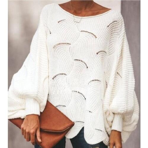 European and American Hot Style Women Hollow Chain Link Loose Knit Sweater Bat Shirt