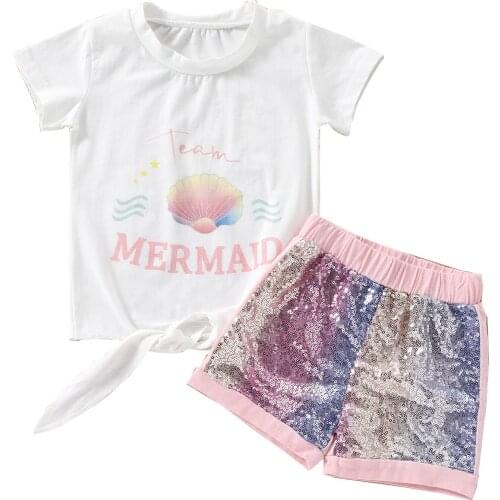 Citgeett Summer Kids Girls T-shirt and Shorts Set Sweet Letter Print Short Sleeve Tops Sequin Short Pants Clothes Set