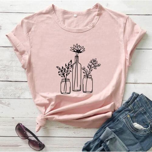 Flowers in Jars Graphic Printed Shirt New Arrival Summer 100%Cotton Funny T Shirt Wild Plant Shirt Nature Shirt Gift for Her