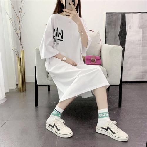 T-Shirt WomenS Long Over-The-Knee Lazy Skirt Loose Outer Wear Ins Short-Sleeved Super Fire Half-Sleeved Summer
