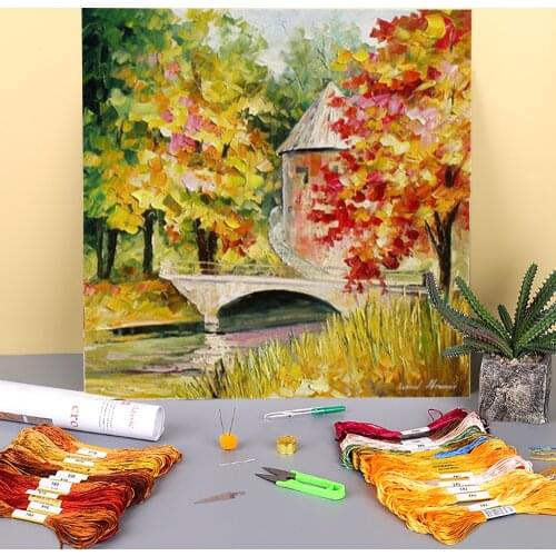 Green Secret Printed Water-Soluble Canvas 11CT Cross-Stitch Full Kit Embroidery DMC Threads Hobby Sewing Handmade Counted