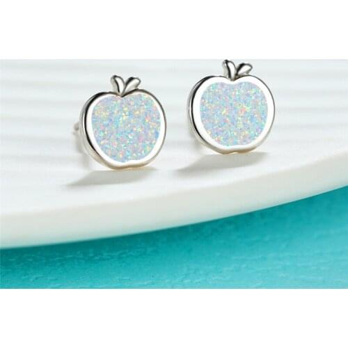 Dainty Female Round Opal Small Earrings Rose Gold Silver Color Wedding Earrings Cute Bridal Apple Stud Earrings For Women