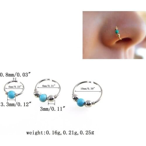1Pc 16G Nature Stone Gem Nose Ring Surgical Steel Nose Rings Piercing Silver-Color Piercing Nariz Piercing Nez Sexy Body Jewelry