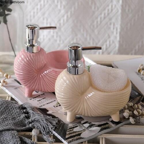 Creative Snail Shape Ceramic Lotion Bottle Liquid Soap Dispenser Shampoo Bottle Portable Bathroom Accessories with Soap Tray
