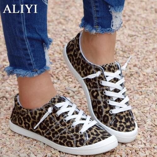 New Leopard Sneakers Women 2021 All Season Daily Lace Up Ladies Comfy Casual Canvas Shoes Home Outdoor Large-Sized Flats Female