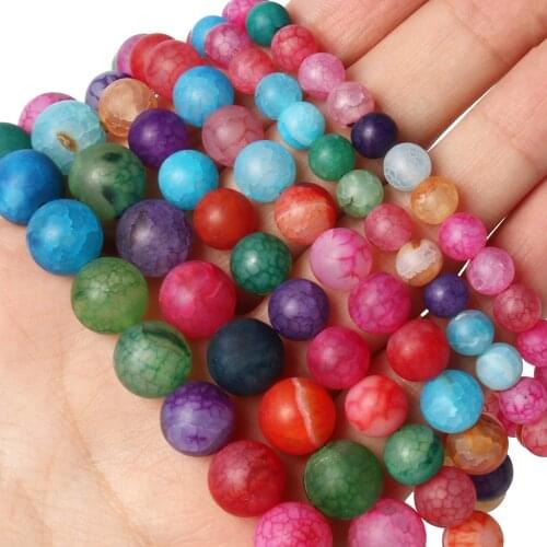 Natural Stone Mixed Color Frosted Cracked Dragon Veins Agates Round Beads for Jewelry Making Diy Necklace Bracelet 6/8/10MM 15"